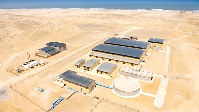 Erongo Desalination Plant is the only reverse osmosis seawater desalination plant in Namibia. The desalination plant was established to supply water to Oranos Trekkopje Uranium Mine. At the time this plant was commissioned, it was the largest reverse osmosis desalination plant in Southern Africa.